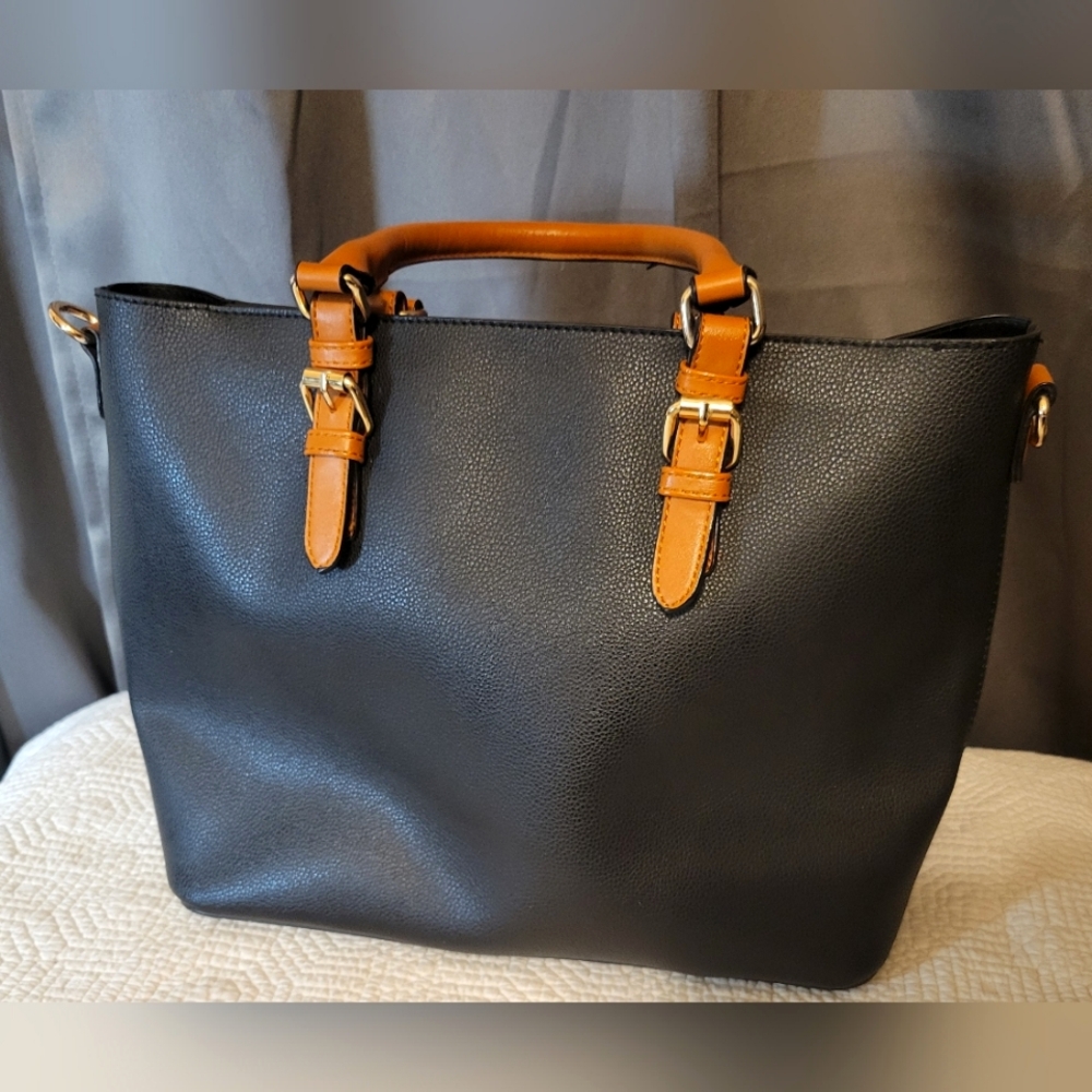 Isabelle Elegant Black and Tan Women's Tote Bag 100% PU